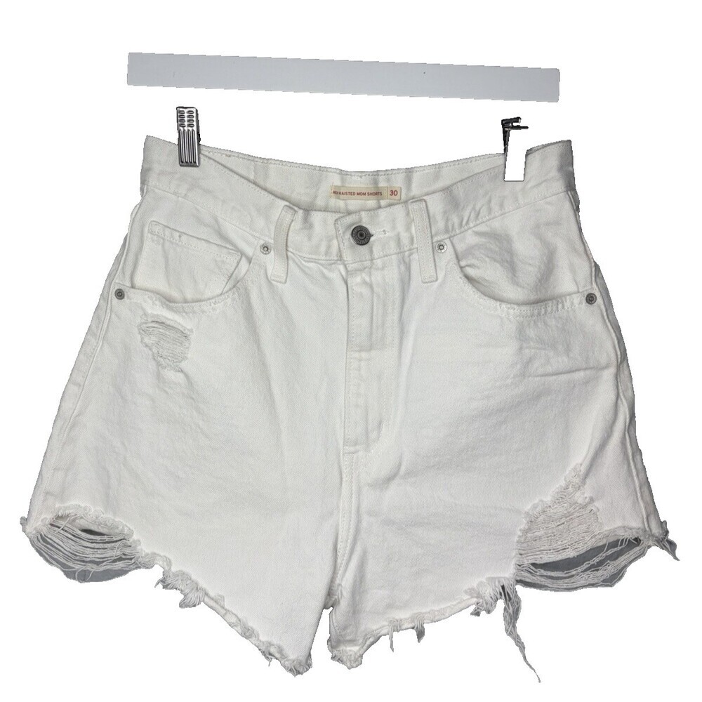 Levi's High Waisted Mom Shorts Womens Size 30 White Denim Cut Offs Distressed